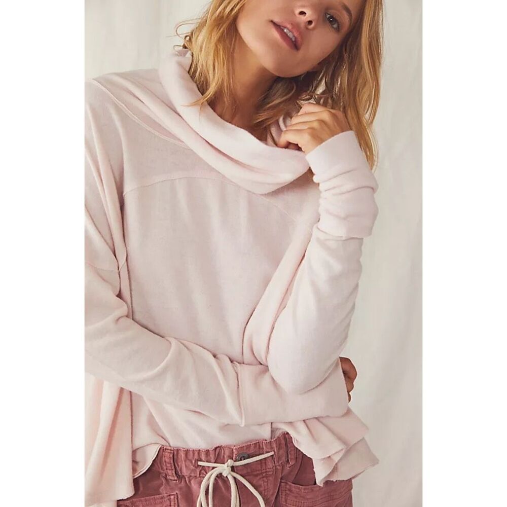 Free People We The Free Cozy Time Funnel Sweater Top Light Pink Size Small